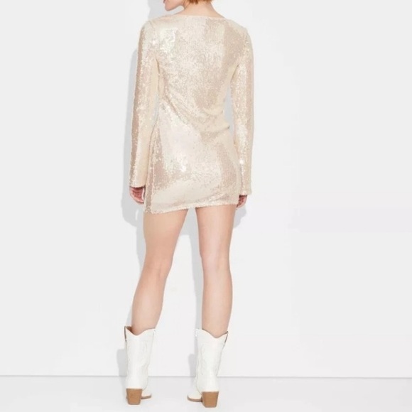 Wild Fable Cream Sequin-lined- Mini Dress with from gold tassel tie detail - Picture 2 of 6